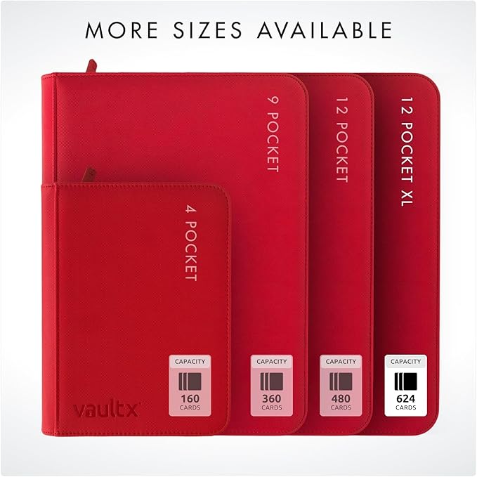 Vault X 12 XL Pocket Zip Binder, 624 Cards, Exo-Tec Material, 26 Side-Loading Pages (Red)