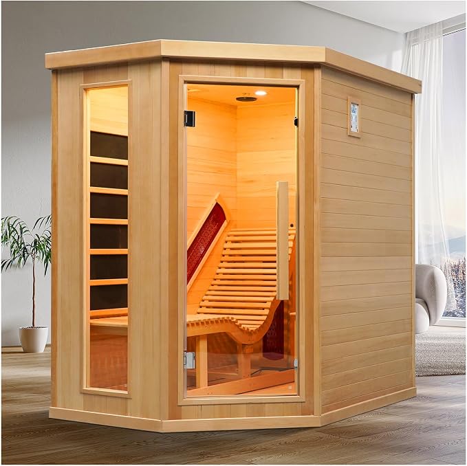 Far Infrared Wood Sauna, 1 or 2 Person Home Canadian Hemlock Luxurious Wooden Traditional Indoor Sauna, 2300W Spa Room with Recliner, 8 Heating Element, Bluetooth Speaker, Lights, Oxygen Bar