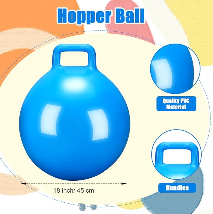 Kids Bouncy Hopper Ball with Handle Jumping Hopping Exercise Balls for Toddlers Boys Girls Indoor Outdoors Sports School Games Exercise Gifts(18 Inch,Blue)