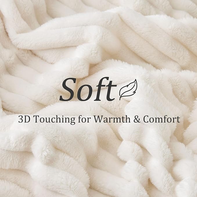 BEDELITE Ribbe Blankets Queen Size for Bed, Cream, 90"x90" | Ultra-Soft Plush Fleece, Warm Yet Lightweight, Ribbed Texture, Home Decor, Machine Washable, Giftable, All-Season Use