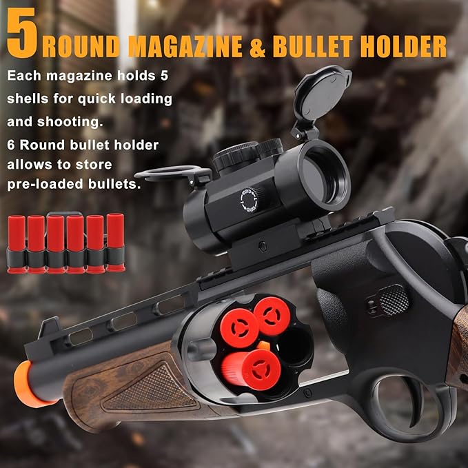 Toy Revolver Gun Toys for 8 9 10 11 12 13+ Year Old Boys Kids, Sports & Outdoor Play Toys Shotgun with Dart Bullet Holder & Scope, Play Toy Guns for Boys 8-12, Gifts for Birthday Halloween