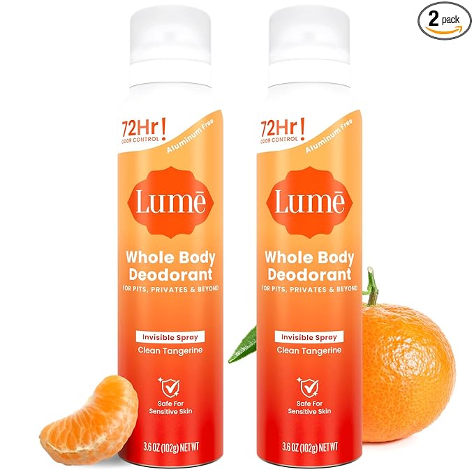 Lume Invisible Spray Deodorant For Women - Whole Body Deodorant Spray - 72 Hr Odor Control - Ozone Friendly, Natural Propellant - Aluminum & Baking Soda Free, Skin Loving - 3.6 ounce (Clean Tangerine)