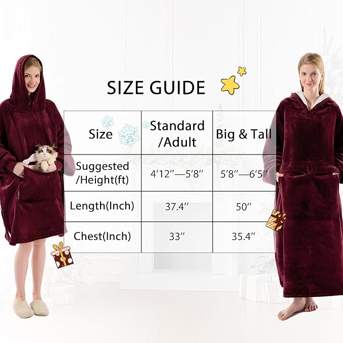 Krifey Big & Tall Wearable Blanket Hoodie with Cat Pocket, Extra Long Oversized Fleece Blanket for Adults, Cozy Birthday Gifts, Christmas Gifts