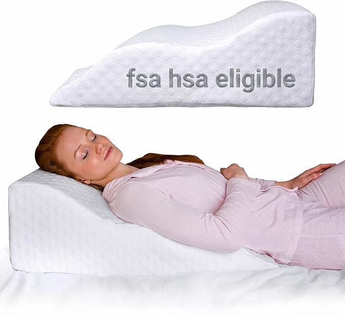 Aeris Wedge Pillow for Sleeping, Acid Reflux, and Snoring - FSA Eligible - Memory Foam Bed Wedge, 19-Degree Incline - Post-Surgery Recovery, Reading, Leg Elevation - Machine-Washable Cover
