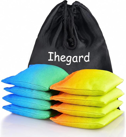 Cornhole Bags Set of 8, Weather Resistant Cornhole Bean Bags with Gradient Design, Durable Modified Size Corn Hole Bags for Outdoor Tossing Games, Includes Tote Bag