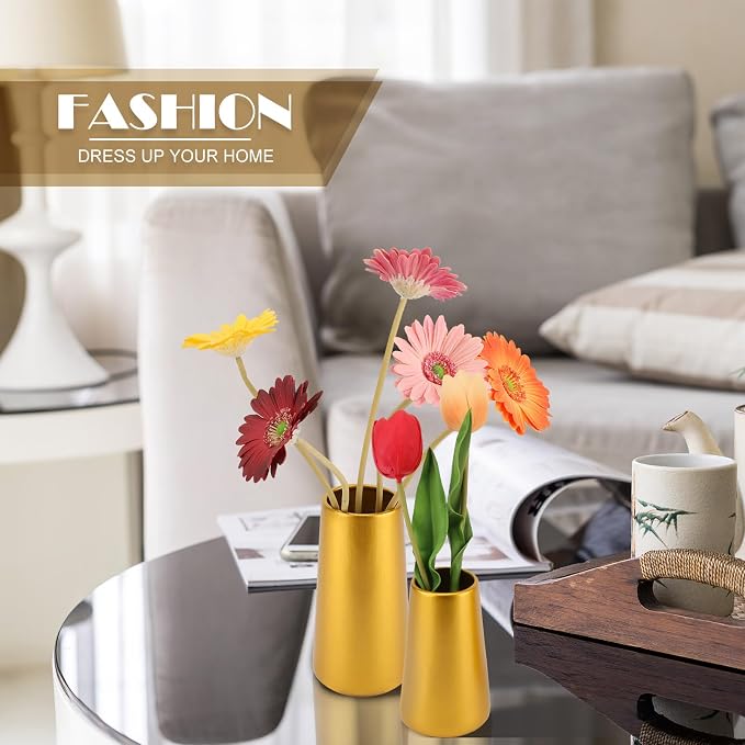 Simple Boho Ceramic Flower Vase for Home Decor (Gold,Small) | 6'' Modern Vase for Flower Plant Pampas Grass, Fit for Table Shelf Centerpieces, Living Room Kitchen Bedroom Wedding Gift