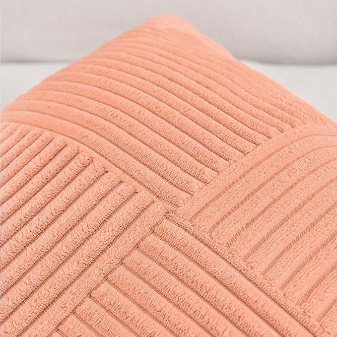Fancy Homi 2 Packs Peach Samll Decorative Throw Pillow Covers 12x12 Inch with for Couch Bed Sofa, Rustic Farmhouse Boho Home Decor, Soft Corss Patchwork Corduroy Cute Square Cushion Case 30x30 cm