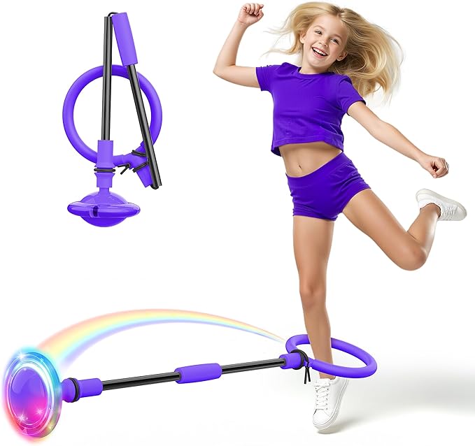 Ankle Skip Ball for Kids, Foldable Colorful Light Flash Wheel Skip Ball for Adults, Indoor Outdoor Game Toys for Kids, Gift for Girls, Boys Ages 5 6 7 8 9 10 11 12 Years Old - Purple