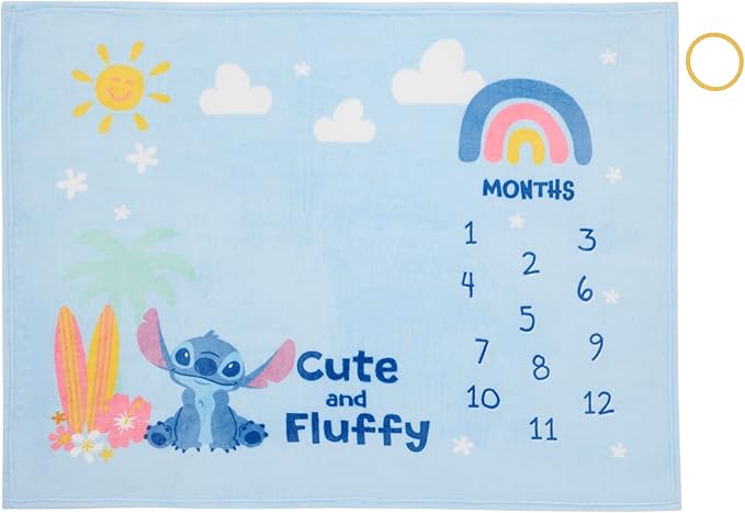 Disney NoJo Stitch Milestone Baby Blanket Monthly Photo Prop with Felt Markers