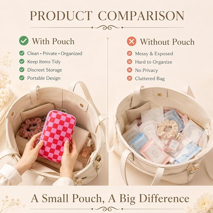 QCWN 2 Pack Tampon Holder and Period Bag for Purse Waterproof Neoprene Feminine Products Pouch Discreet Tampon Organizer Bag with D Ring Clip for Teen Girls and Women Travel
