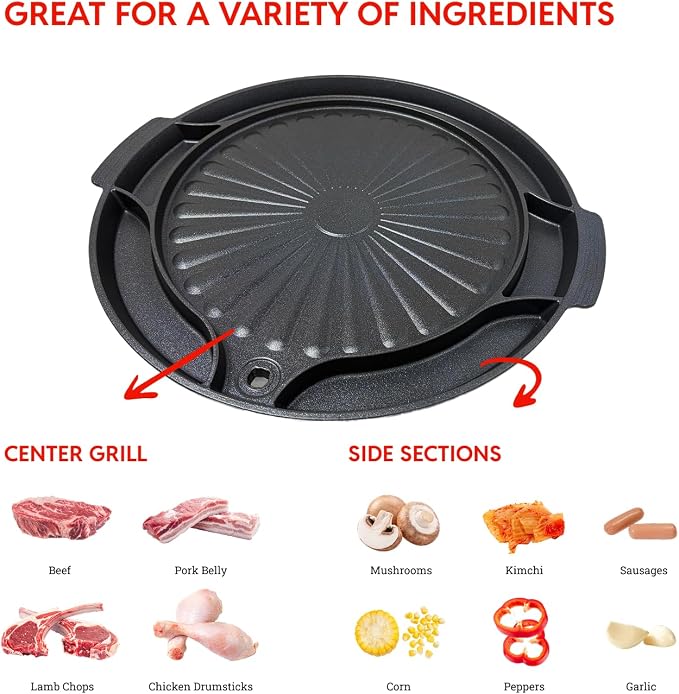 Master Grill Pan for Korean BBQ, 15", Stovetop Nonstick Smokeless Scratch-Resistant, Oil Draining Hole, Safety Hand Grip, For Grilling Vegetable Egg Meat Garlic Cheese Kimchi Made in Korea