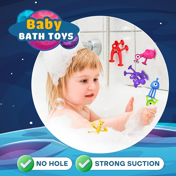 Suction Toy Toddler Bath Toys: No Hole Bath Toy for Boys Girls - 18PCS Sensory Fidget Toys for Kids - Baby Window Building Toy Gooide Bag Stuffers - Travel Gifts Easter Basket Stuffers Egg Fillers
