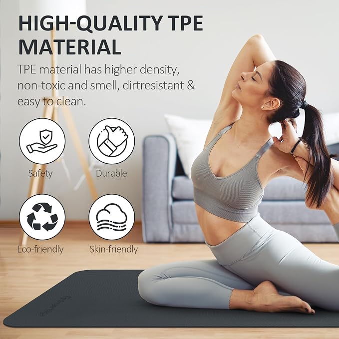 Gruper Yoga Mat Non Slip, 72"L x 24"W x 0.24"/0.32"TH, Anti-Tear Exercise Mat with Carrying Strap and Bag, Pro TPE Yoga Mats for Women, Workout Mats for Home, Pilates and Floor Exercises