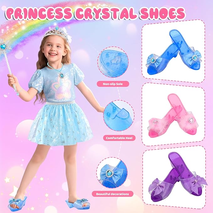 Princess Dress Up Clothes for Girls 4-6: Princess Toys Gifts for 3 4 5 6 Year Old Girl with Skirts, Shoes, Crown, Wands & Play Jewelry for Birthday Party Role Playing