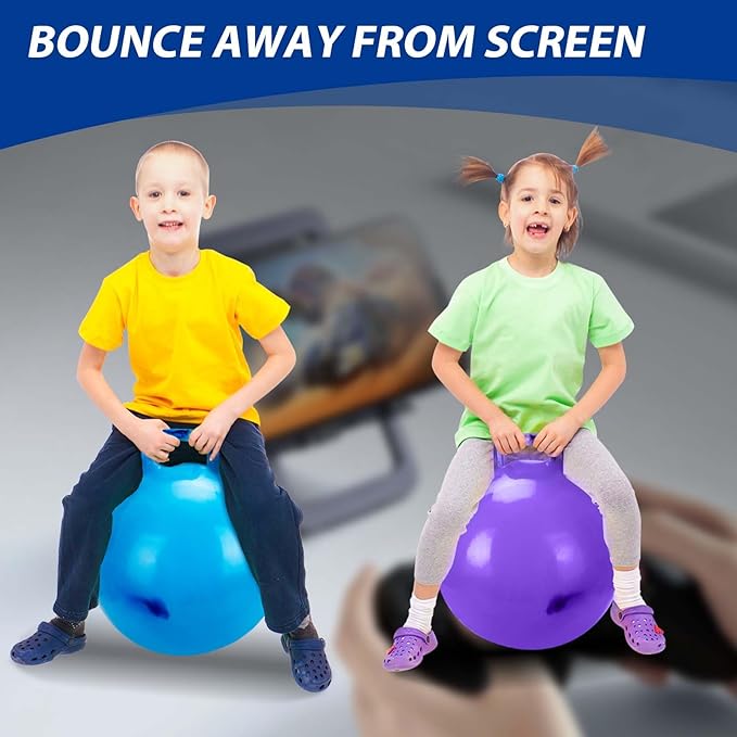 Hopper Ball 2 Pack with Air Pump, 18 Inch Bounce Balls with Handles for Kids, Best Gift for Ages 3 4 5 6 7 8 Boys and Girls, Toys for Ages 3-10, Ride on Toys for Kids 4-8, Hopper Toy