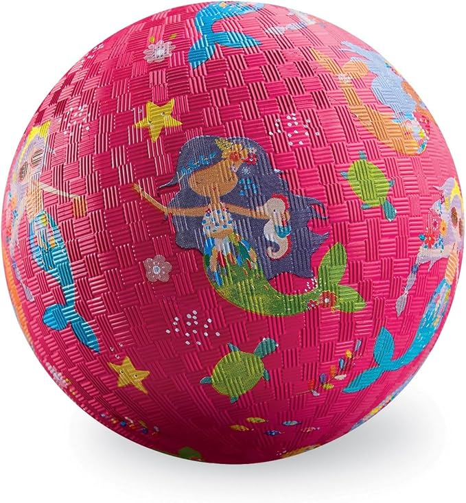 Crocodile Creek Playground Ball - Durable Rubber Ball for Kids Ages 3 and Up - Bouncy Inflatable Ball for Kickball, Indoor Games, and Outdoor Sports - PVC-Free - Mermaids - 5-inch Diameter