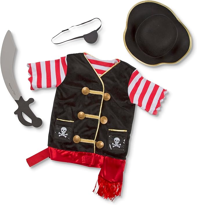 Melissa & Doug Pirate Role Play Costume Dress-Up Set With Hat, Sword, and Eye Patch
