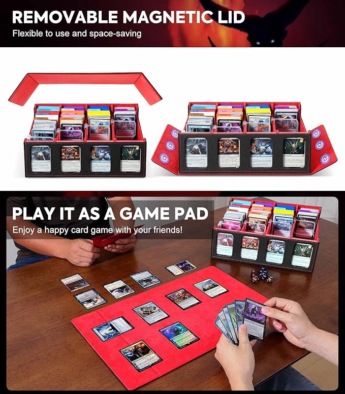 MoKo Card Storage Box for Trading Cards, 3000+ MTG Deck Box with 24 Colorful Dividers & 4 Card Supporters, Commander Card Deck Case with Display Window, Fits for Magic Game Cards, YugiOh, Black Red