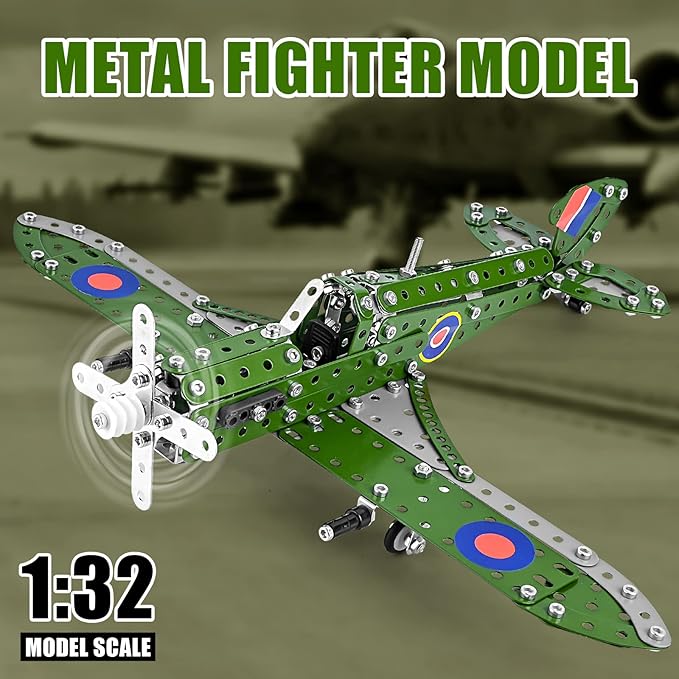 STEM Building Toys Model Airplane Kits for Boys 8-12,Airplane Model Scale 1:32 Metal Building Kit,Construction Set Model Planes for Kids 8-12,Best Airplane Gifts for Hurricane Fighter Fans