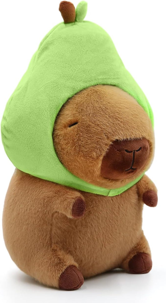 Capybara Plush, Cute Capybara Plush Toy Wear Removable Avocado Hat, Kawaii Soft Capybara Plushie Pillow, 14 inch Capybara Stuffed Animal Hugging Plushy Gifts for Kids Adults (Medium)