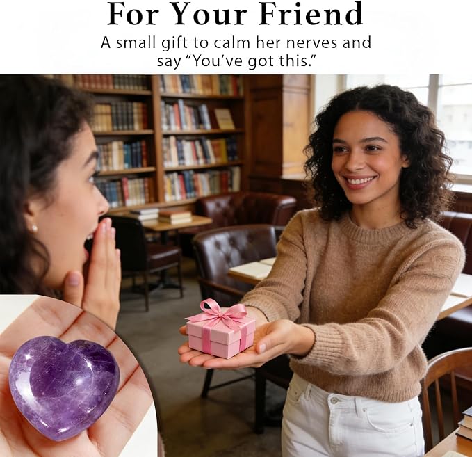 Anxiety Support Gift for Women - Amethyst Crystal Worry Stone, Stress Relief Thumb Stone, Thinking of You Comfort Gift, Inspirational Keepsake for Friends Family & Loved Ones (Amethyst)