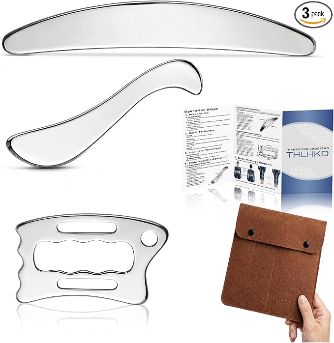 THLHKD 3 in 1 Muscle Scraper Tools Set, Stainless Steel Gua Sha Scraping Massage Tool for Physical Therapy, Sports Injury Recovery, Pain Relief Deep Tissue Massage