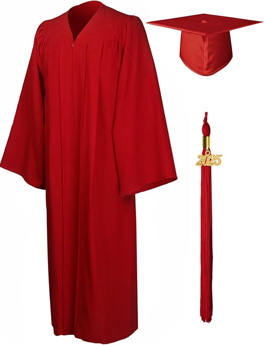 GraduationMall Matte Graduation Gown Cap Tassel Set 2025 for High School and Bachelor