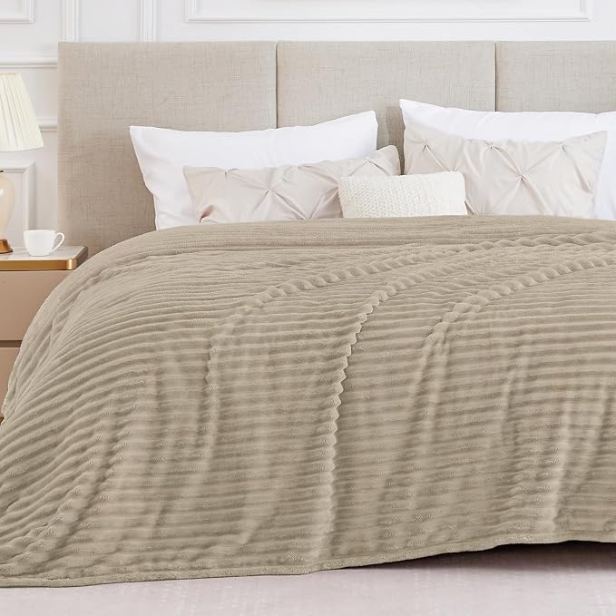 BEDELITE Ribbed King Size Blanket for Bed, Linen, 108"x90" | Ultra-Soft Plush Fleece, Warm Yet Lightweight, Ribbed Texture, Home Decor, Machine Washable, Giftable, All-Season Use