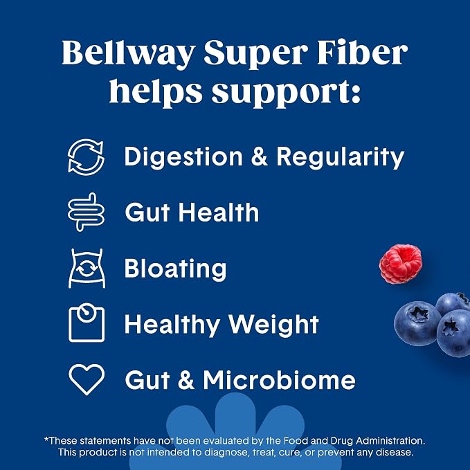 Bellway Super Fiber Powder + Fruit, Sugar Free Organic Psyllium Husk Powder Fiber Supplement for Regularity, Bloating Relief & Digestive Health, Plant-Based, Wild Berry (50 Servings)