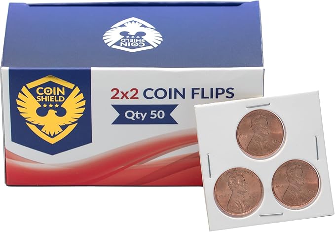 1000 3-Hole Penny 2x2 Cardboard Coin Flips with Mylar Windows Archival Safe Cent