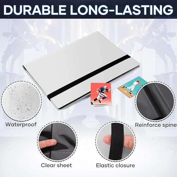 Trading Card Binder, Card Binder Album Folder Book Fit for MTG Baseball Football Sports Cards, Easy to Use Card Collection Binder (White, 360 Pockets)