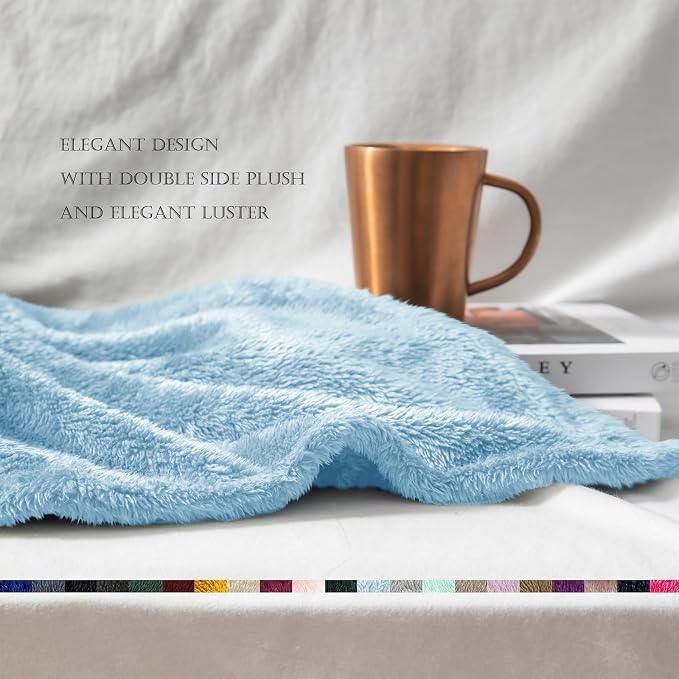Exclusivo Mezcla Fuzzy Plush Fleece Bed Blanket Queen Size, Light Blue | 90x90 Inches, Super Soft and Cozy Bed Blanket, Fluffy Decorative Bedding for Livingroom, Bedroom, All Season