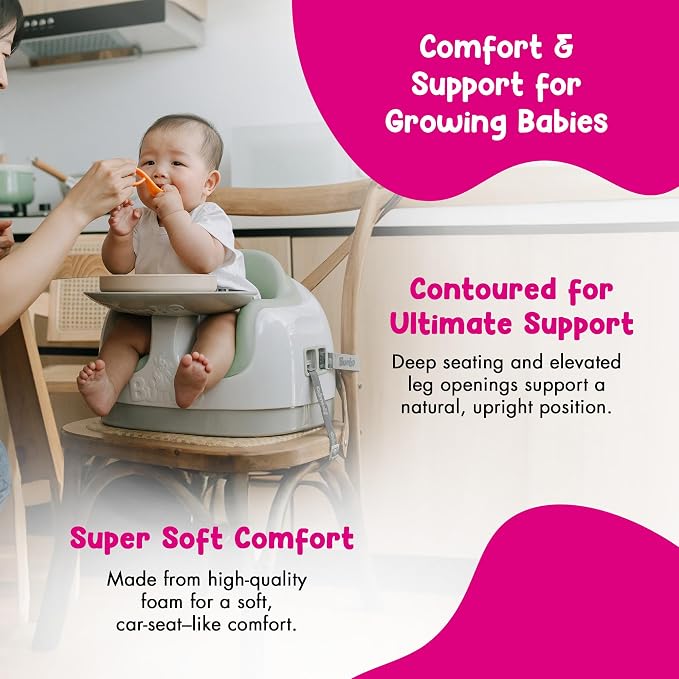 Bumbo 3-in-1 Multi-Seat for 6 to 36 Months, Travel Baby and Infant Feeding & Play Floor Seat, Agave - All-in-One Portable Booster with Dining Tray & Toddler Kitchen High Chair