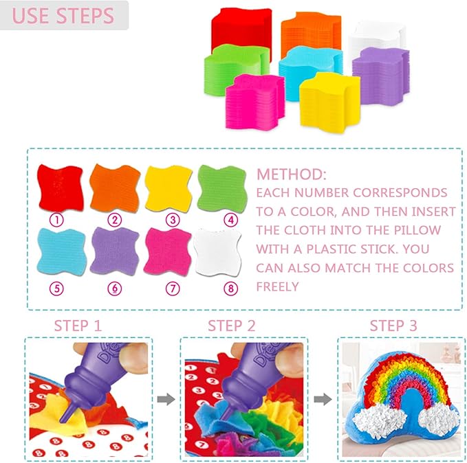 DBlosp Plush Craft Rainbow Pillow, Fabric by Number Art & Crafts, No Sewing, Making Your Own DIY Rainbow Pillow, Kids Project, Learning Fun, Ages 5+