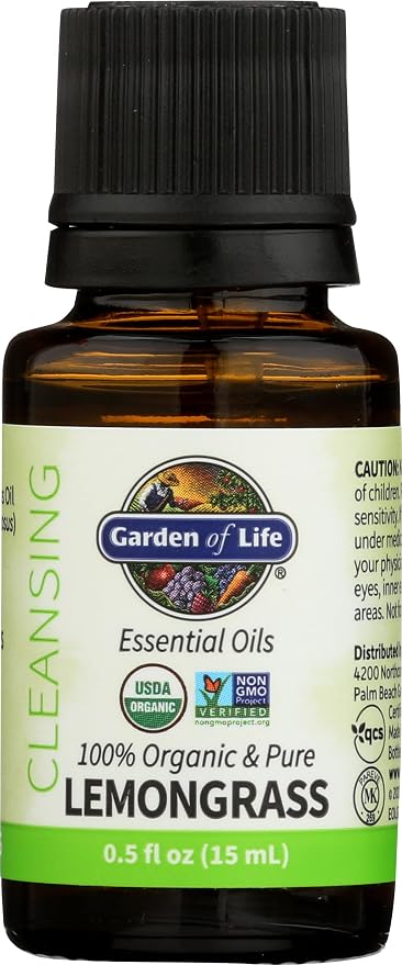 Garden of Life Lemongrass Essential Oil – 100% Pure Essential Oil for Diffuser, Aromatherapy, Meditation, Cleansing and Relaxing, USDA Organic, Non-GMO, 0.5 fl oz