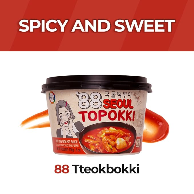Surasang Korean Tteokbokki Cup, Korean Street Food | Classic Sweet & Spicy Sauce, Instant 2-Minute Microwave Meal, Traditional Tteokbokki Rice Cakes, 6 oz, Pack of 6