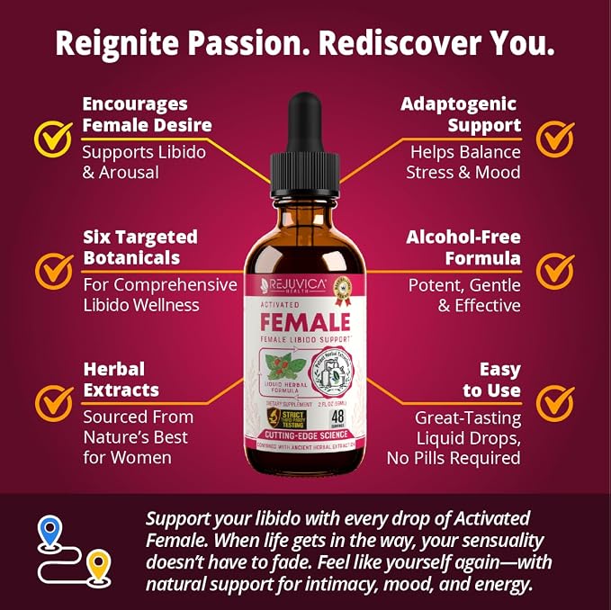 Rejuvica Activated Female Libido Booster Drops for Women | Maca, Horny Goat Weed, Damiana & Ashwagandha | Supports Desire, Intimacy & Overall Wellness | 1+ Month Supply