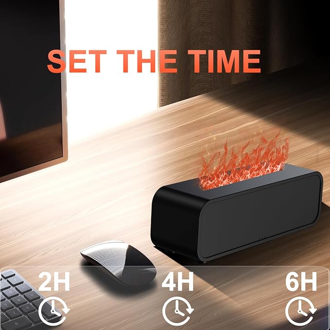 Flame Essential Oil Diffuser, 250ml Aromatherapy Humidifier with 7-Color Sound-Reactive LED, Realistic Fire Effect, Ultra-Quiet Cool Mist Maker, Remote, Timer, Auto-Off for Home, Office