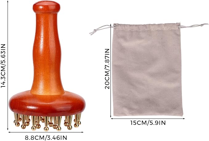 Meridian Massage Brush with 29 Copper Ball & Ergonomics Handle, Meridian Point Massager Comb with Storage Bag Chinese Spa Gua Sha Tool for Head Neck Back Arms Legs