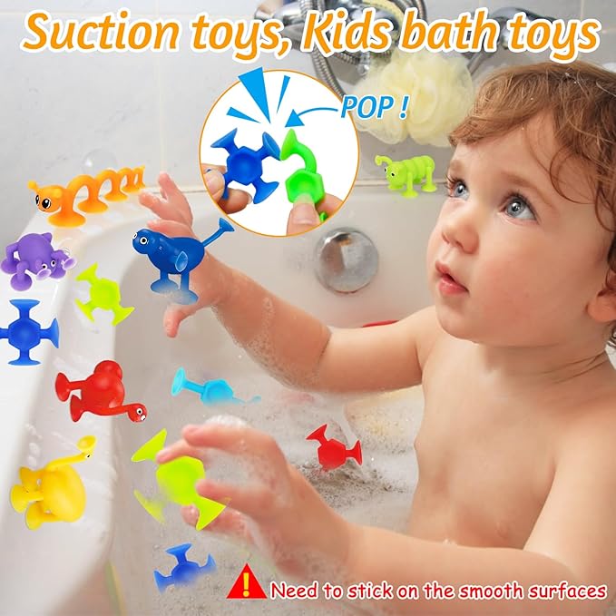 32 PCS Toddler Suction Cup Bath Toys for Kids Ages 1-3 3-5 4-8, Mini Sensory Travel Toy 2 3 4 5 6 Year Boy Girl Valentines Birthday Gifts Party Favor Goody Easter Basket Stuffer Fillers Prize Eggshell