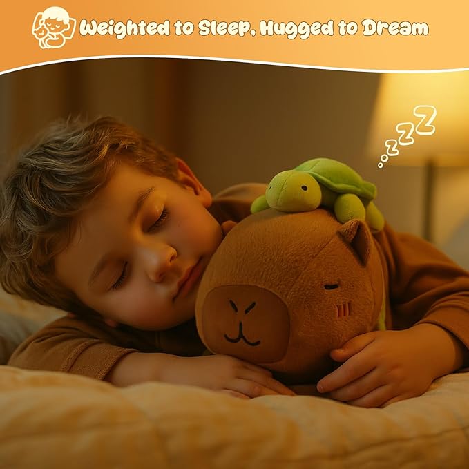 SQEQE Weighted Stuffed Animals Capybara Plush, Weighted Capybara Stuffed Animals with Turtle Backpack, Soft Pillow Toy for Kids Adults, Birthday Presents 13.8 Inch, 1.7 Lbs