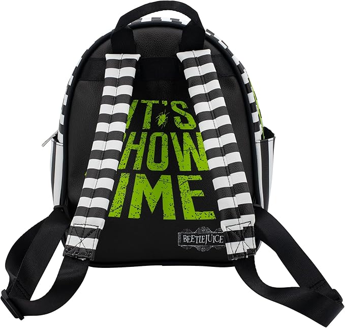 AI ACCESSORY INNOVATIONS Beetlejuice Beetlejuice “It’s Showtime” Mini Cosplay PU Backpack Purse, Shoulder Bag, 10.5 Inch, Adjustable Straps, Faux Leather