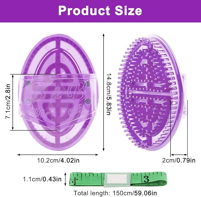 2PCS Magnetic Meridian Massage Brush Set with Measuring Tape, Circulation Boost Massage Tool Set, Soft Silicone Acupressure Brush with Anti-Slip Grip for Belly Back Leg Scalp (Purple)