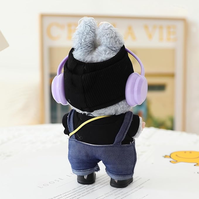 Clothes for Dolls Accessories, Stylish Kawaii Overalls Outfit Headphones Set 6 Pieces Suitable for 15cm 17cm Doll , Doll Hat Headset Boots Clothing Set Replacement
