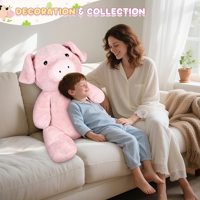 Giant Pink Pig Stuffed Animal 30", Jumbo Soft Giant Stuffed Animal, Big Pigs Cute Plush Toys Hugging Pillow for Stress Relief & Sleep Aid, Huge Cuddly Pig Plush Gift for Kids Adults