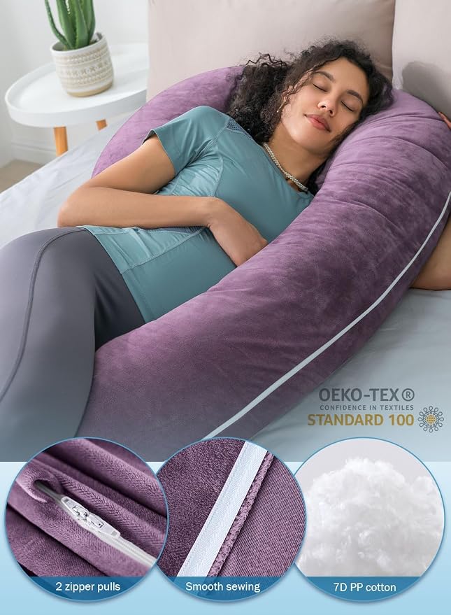 INSEN Pregnancy Pillow,Maternity Body Pillow with Velvet Cover,C Shaped Body Pillow for Sleeping, Purple
