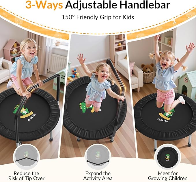 BCAN SP1 36'' Toddler Trampoline, ASTM Certified - Kids Trampoline for Ages 1-6, Foam Handle & Safe Thickened Cover, Mini Trampolines for Kids Indoor, Easy to Assemble| FED Fitness
