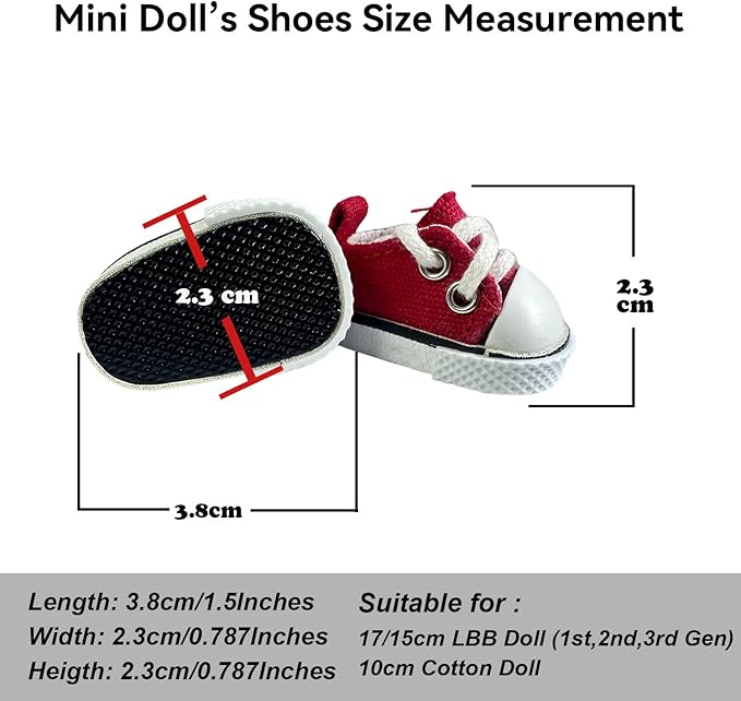 17cm Dolls Shoes, Lace-Up Canvas Sneakers Mini Shoes for 17cm Dolls, Fingerboard Shoes, Mini Finger Shoes, Clothing Accessory for 6.7in Dolls (1 Pair of Red)