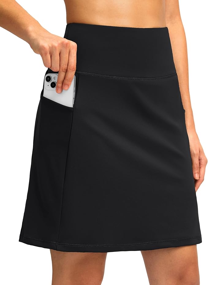Women's 18" Skorts with 4 Side Pockets High Waisted Long Golf Skirt | Soft, Lightweight, Stretch, Breathable, Mesh Built-in Shorts, Athletic, Tennis, Dressy, Casual