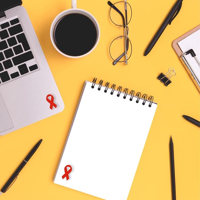 Small Red Ribbon Awareness Stickers - Small Red Ribbon Shaped Stickers for Heart, AIDS/HIV Awareness & Fundraising - 2 Rolls